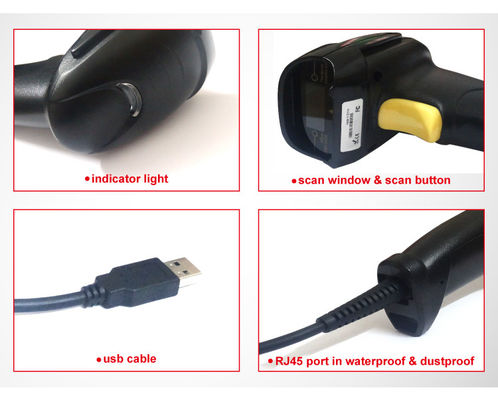 CMOS Scan Element Type 1D Laser Wired Barcode Scanner with Holder Scanning Range 45